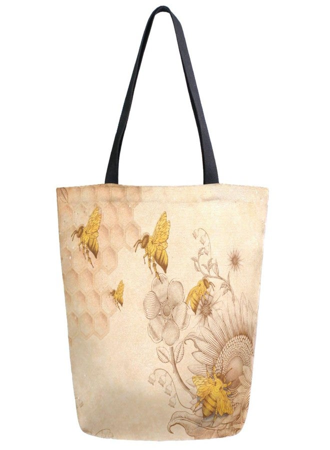 ZzWwR Rural Honey Bees Wildflowers Extra Large Canvas Shoulder Tote Top Handle Bag for Gym Beach Travel Shopping - Image 1